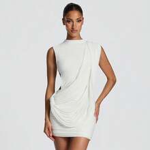 Vestido sin Mangas con Cintas Asimétricas, Espalda Descubierta Ajustado Color Sólido Estilo Casual - Blanco - Ver 7