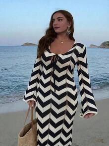 Vestido de punto de vacaciones elegante y sencillo para mujer de talla grande, vestido de playa de verano, vestido de fiesta elegante - Multicolor - Ver 2