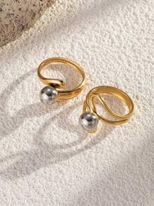 Bộ 2 chiếc nhẫn hở bằng thép không gỉ kiểu dáng tối giản, màu vàng và bạc, thích hợp cho nữ giới đeo hàng ngày hoặc làm quà tặng. - Nhiều màu - Xem 3