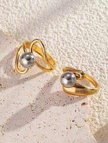 Bộ 2 chiếc nhẫn hở bằng thép không gỉ kiểu dáng tối giản, màu vàng và bạc, thích hợp cho nữ giới đeo hàng ngày hoặc làm quà tặng. - Nhiều màu - Xem 6