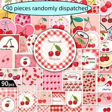 Conjunto de 90 adesivos de flor de cerejeira, adesivos coloridos de PVC com estampas fofas de cereja, ideais para laptops, cadernos, garrafas de água e presentes, perfeitos para amantes da gastronomia, entusiastas da estética e apreciadores de um ambiente aconchegante. - Multicolorido - Ver 13