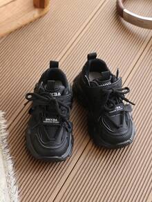 1 Pair Kids' Sports Shoes, Spring New Black Leather Casual Sneakers For Boys - Black - View 3