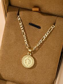 1pc Fashionable Vintage Religious Pendant Necklace For Women, Classic St. Benedict Pendant Design, Inlaid With Sparkling Zirconia, Luxurious And Exquisite Texture. Comes With 50cm Chain, Comfortable And Tangle-Free, Vintage Elegant With Sacred Charm, Perfect For Daily Wear, Religious Worship And Gifts. - Yellow Gold - View 2