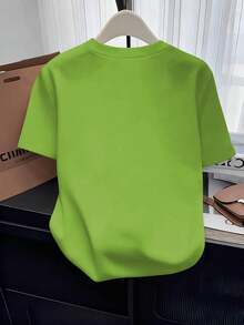 [Autorizado]Camiseta estampada de primavera-verano de , camiseta de cuello redondo para mujer, casual, moderna y versátil, ropa de casa, estilo sencillo y elegante, camiseta con estampado de , camiseta de cuello redondo cómoda y casual para mujer, camiseta holgada para mujer, adecuada para cualquier ocasión. - Verde - Ver 3