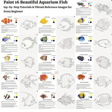 水彩海洋鱼类绘画入门书，包含16个循序渐进的水族箱鱼类教程，附可打印的线条图模板和精美的参考图片，8.27英寸×8.27英寸螺旋装订艺术指南，适合业余爱好者 - 彩色 - 查看 5
