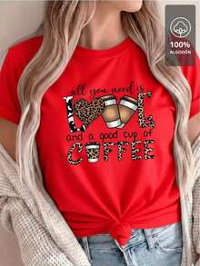 ComfortableLove & Coffee Animal Print - 100% Cotton T-Shirt, G (S-XXXL) Loose And Versatile Short-Sleeved T-Shirt For Women - 紅色的 - 查看 9