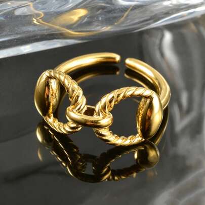 1pc Minimalist 18K Gold-Plated Stainless Steel Hollow Out Glasses Oval Ring For Women Daily Wear, Fashionable Jewelry