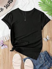 Summer Short Sleeve T-Shirt, Loose And Casual Fit With Portugal Hello Travel Print. Loose, Casual And Versatile T-Shirt. - 黑色 - 查看 4