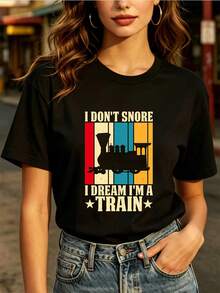 Fashionable T-Shirt For Everyday Use I'm Not Snoring, I'm Dreaming Of Being A Train 180g, Funny, Unisex, Gift, Perfect Outfit For Summer, Casual T-Shirt For Building - Unisex Loose Cotton T-Shirt With Short Sleeves And Round Neck Urban Vintage Style. - 黑色 - 查看 7