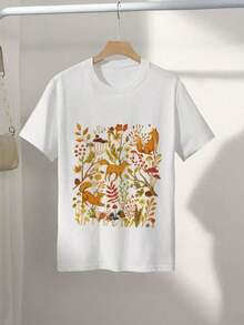 Lightweight Graphic Print T-Shirts, Short Sleeves And Round Neck, Casual Spring/Summer Top, Best-Selling Choice For Women, 100% Cotton. Spacious - 白色的 - 查看 1