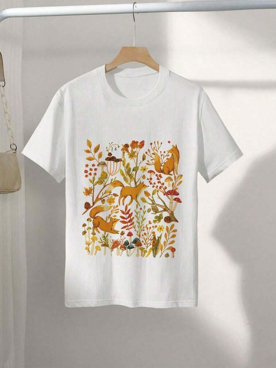 Lightweight Graphic Print T-Shirts, Short Sleeves And Round Neck, Casual Spring/Summer Top, Best-Selling Choice For Women, 100% Cotton. Spacious - 白色的 - 查看 1