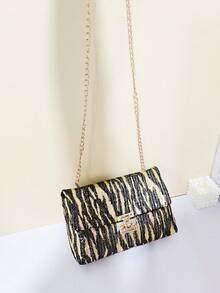 Bolso de cadena con solapa con estampado de tigre y lentejuelas, bolso cruzado con cerradura negra y dorada, bolso de gran capacidad para guardar teléfono y lápiz labial, bolso de hombro con cadena desmontable, embrague de lujo con estampado de tigre y lentejuelas, bolso de cadena con estampado de tigre y lentejuelas para discoteca, embrague para espectáculo, bolso cruzado para fiesta - Multicolor - Ver 5