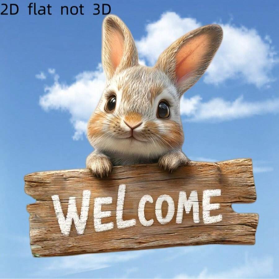 2D Flat Decor, Charming Rabbit Welcome Sign - Rustic Wooden Outdoor Decor For Spring And Easter, Suitable For Home, Garden, Porch, Farmhouse Decoration, Garden Wall Decor Spring Decoration - A - View 1