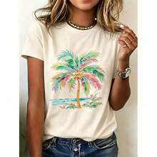 Colorido Palma Árbol Gráfico Camiseta Para Mujeres - Informal Blanco Camiseta Con Tropical Diseño, Vibrante Verde, Rosa, Y Azul Follajes, Perfecto Para Verano Playa Vibraciones - Disponible En Plus Tamaños, Cómodo Algodón Tela Para Todos los días Desgaste, Ideal Regalo Para Amigos Y Familia Suelto Ajuste Lavado Corto Manga Camiseta Calle Estilo, Unisexo Para Primavera/Verano/Otoño, San Valentín Día Conjunto, Verano Conjuntos de ropa En Lindo Mujeres Camisetas En Lindo Mujeres Camisetas para mujer, ropa fresca de verano - Albaricoque - Ver 4