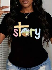 "True Story" T-Shirt With Christian Cross And Easter Resurrection - Black - View 2