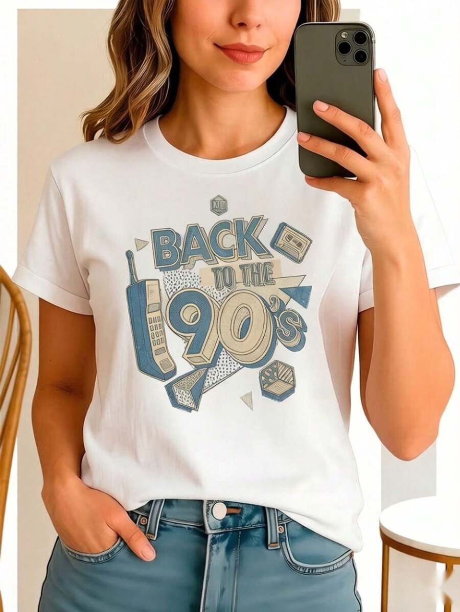 Football Essentials: Vintage 90s Graphic Tee, Nostalgic Retro Print, Soft To The Touch And Breathable Material, Urban Style Casual Wear, Loose Fit, Perfect For Everyday Wear, Outdoor Activities, Music Festivals, Parties Or As A Creative Gift For Friends. - 白色 - 查看 1