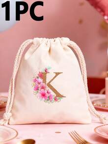 1pc Pink Letter A-Z Canvas Drawstring Gift Bag, Suitable For Holiday Party, Birthday, Wedding DIY Gift Packaging, Multiple Sizes Available, Home Storage Pouch - Multicolor - View 24