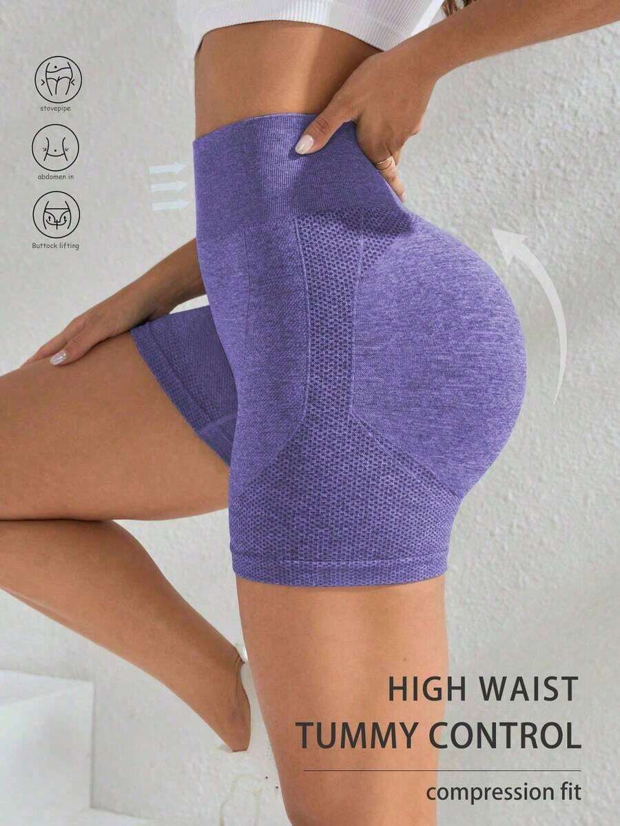 Sport Pantalones cortos deportivos sin costuras de cintura alta para mujer - Pantalones cortos con control de abdomen y elevación del trasero suave para correr, ciclismo, yoga, pickleball, ejercicio, uso diario, color negro - Morado - Ver 1
