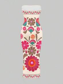 Vestido ajustado con estampado floral retro y estilo bohemio casual para mujeres, adecuado para vacaciones de verano - Multicolor 2 - Ver 5