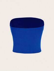 Top casual ajustado sin tirantes negro para mujer, adecuado para el verano - Azul - Ver 5