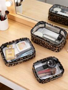 3pcs/Set Leopard Print Cosmetic Bag, Makeup Bag, Travel Organizer Bag, Toiletry Bag, Large Capacity Makeup Pouch, Suitable For Women, Travel Essentials - Leopard - View 8