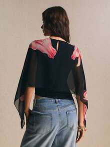 uello chal marrón para mujer, blusas elegantes para mujer, blusas casuales para mujer, apropiada para uso diario, salir, ir y venir en otoño/invierno, blusa de manga de murciélago, blusa marrón café, blusa marrón oscuro - Negro 2 - Ver 2