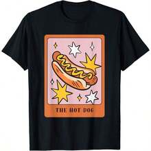 Camiseta Hot Dog Day Tarot Card Hot Dog de verano, 100% algodón, cuello redondo informal, manga corta, perfecta para primavera y verano. - negro - Ver 1