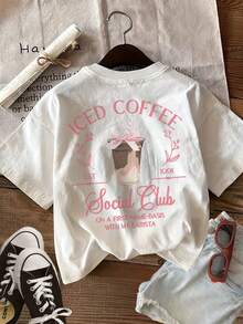 Graphic Print T-Shirt, Short Sleeves And Round Neck, Casual Top For Summer And Spring, Women's Clothing - White - View 3