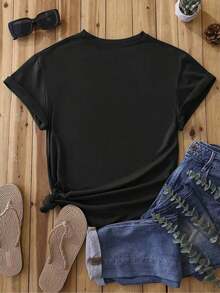 100% Cotton 1pc Women's T-Shirt, 250 YEARS 2026 We The People Comfortable And Soft Round Neck T-Shirt For Women, Graphic Tees, Vintage T-Shirts - 黑色 - 查看 2