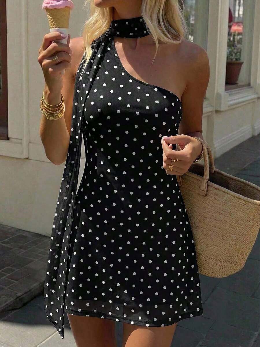 Vestido mini de moda de unicolor sin mangas para mujer - Negro 2 - Ver 1