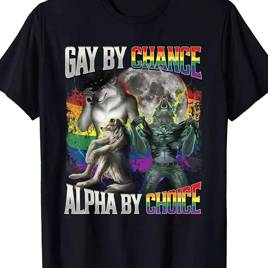 Camiseta Gay By Chance Alpha By Choice Alpha Wolf LGBTQ Pride para hombre, camiseta con gráfico de lobo gay, unisex, para hombre y mujer, para todas las estaciones - forma - Ver 1