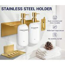 Euuztu Shampoo And Conditioner Dispenser Set - Shower Soap Dispenser Wall Mounted - Drill 17 Fl Oz Set Of 3 Plastic Pump Bottles And Soap Holder - Bộ 3 món bằng vàng - Xem 7