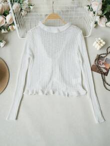 Áo khoác cardigan lụa băng giá kiểu Pháp dành cho nữ, có bèo nhún và thắt nơ phía trước | Áo khoác dệt kim dáng ôm ngắn, thích hợp cho kỳ nghỉ hè và phong cách đường phố. - trắng - Xem 8