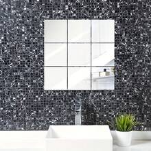16pcs Self-Adhesive Acrylic Mirror Wall Sticker, Versatile Use For Makeup, Shaving & Home Decor, Suitable For Living Room, Bedroom, Background Wall Bathroom And Other Home And Office DIY Decoration, Wall Decoration, Geometric Design - Square - View 3