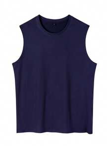 Camiseta sin mangas de cuello redondo casual para niños y estudiantes adolescentes, fresca y con estilo, para primavera/verano - Azul Marino - Ver 5