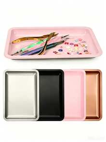 1 pieza Bandeja portacepillos de uñas cuadrada de acero inoxidable, plato decorativo de metal para almacenamiento de maquillaje, dental y tatuajes, herramientas para el cuidado de las uñas - Plateado - Ver 2