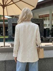 Elegante blazer de jacquard con ribete de encaje para uso diario - Albaricoque - Ver 5