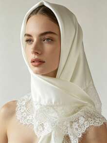 1pc Luxury Satin Headscarf With Delicate Lace Trim, Silky Head Wrap, Suitable For Formal Occasions, Weddings And Daily Use - Multicolor - View 3