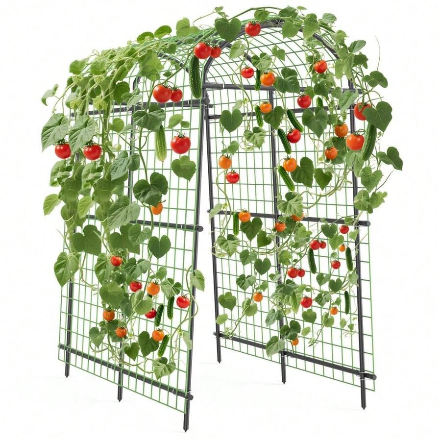 Dorvilesta Garden Arch Trellis 7.5Ft Tall Metal Garden Trellis With Netting For Climbing Plants, Vegetables, Flowers, Outdoor Pergola Arbor Wedding Party Decoration - B - View 1