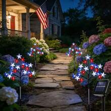 5PC 4th Of July Solar Outdoor Lights, Red White Blue Star Stake Lights, Waterproof Patriotic Flag Garden Stake Lamps, Perfect For Independence Day, Memorial Day, Yard, Pathway And Garden Decor - One Dragging Five Grounds to Insert Five-pointed Stars - View 9