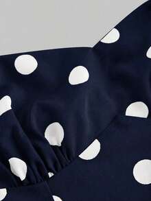 Vestido largo bandeau de lunares para mujer, minimalista y de moda, adecuado para el verano, vestido de lunares - Azul marino - Ver 3