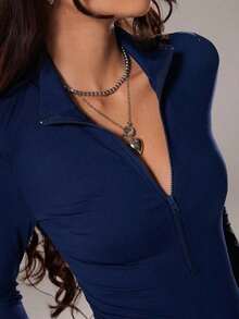 de manga larga de unicolor casual para mujer - Azul marino - Ver 4