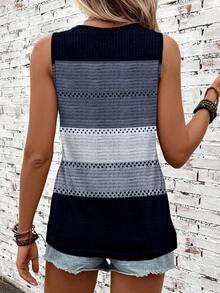 Top de tirantes de cuello redondo a rayas de colores para mujer, apto para primavera y verano - Multicolor 14 - Ver 4