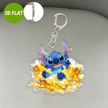 1個 2D扁平 Lilo & Stitch 史迪仔戴花環彈吉他壓克力鑰匙圈，中性款，粉絲必備，實用且時尚的鑰匙圈/鑰匙環，適合假期、生日、情人節、聖誕節 - 彩色 - 查看 4
