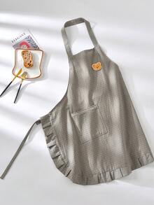 1pc New Ruffled Plaid Bear Pocket Sleeveless Halter Apron, Fashion With Built-In Pocket, Suitable For Cafe, Bakery, Catering, Kitchen, Housework, Baking, Cooking, Gardening, Painting, Fishing, Unisex - Multicolor - View 13