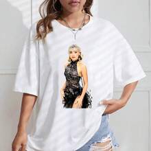 Sabrina Inspired Graphic T-Shirt, Unisex Retro Pop Style Graphic Print, Short Sleeves, Breathable, For Going Out And Concerts - White - View 1