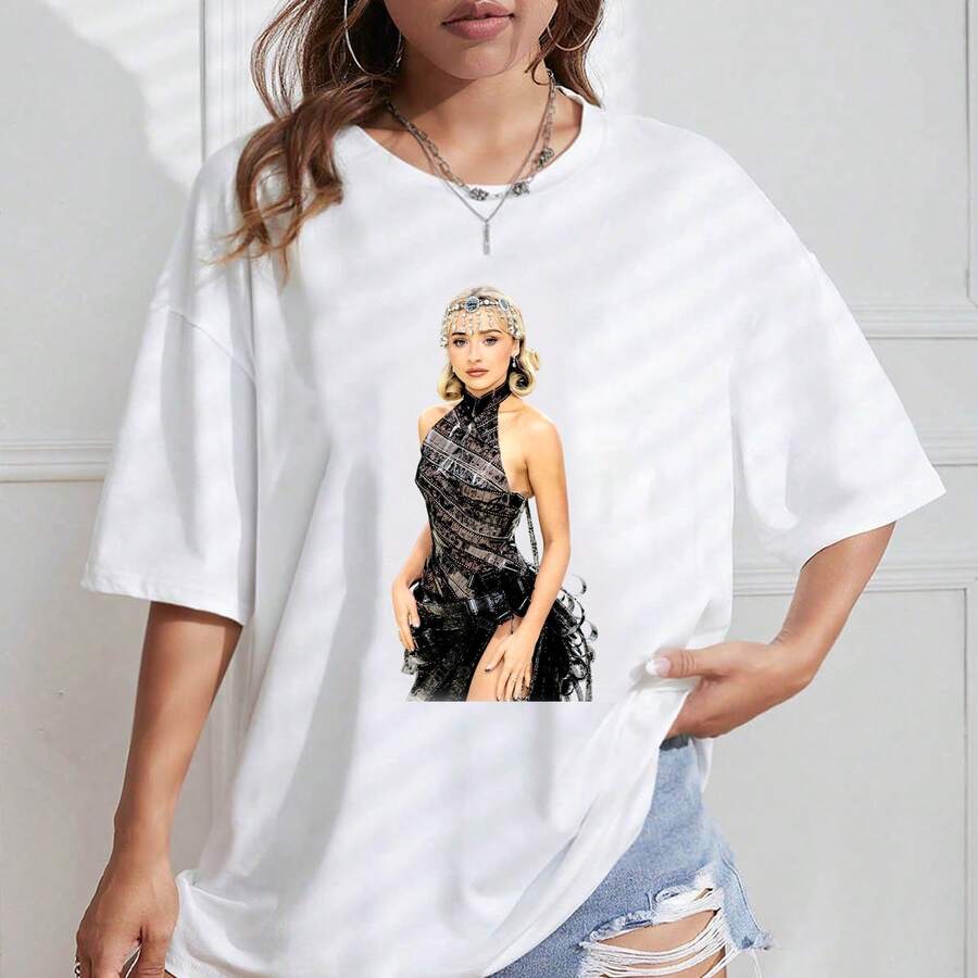 Sabrina Inspired Graphic T-Shirt, Unisex Retro Pop Style Graphic Print, Short Sleeves, Breathable, For Going Out And Concerts - White - View 1