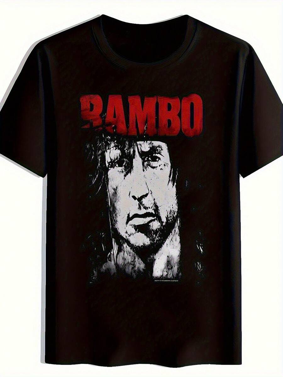 Unisex Shirt For Men And Women With Print, Black And Red, With Bold Letter Print, Portrait Design, Lightweight, Regular Fit, Round Neck, Short Sleeve, Breathable, Casual Urban Sporty Style, For Daily Wear And Outdoor Activities. - 黑色 - 查看 1