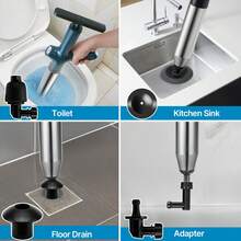 Toilet Plunger, High-Pressure Air Drain Blaster, Sink Plunger With Real-Time Pressure Indicator, Powerful Stainless Steel Toilet Snake For Clogs In Toilets, Sinks, And Floor Drains, Durable & Easy To Use, No Battery Needed - Blue - View 4