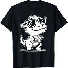Camiseta retro con estampado de dinosaurio Tyrannosaurus Rex para ni?as y ni?os, camiseta de regalo con dise?o original, camiseta divertida. - Negro - Ver 2